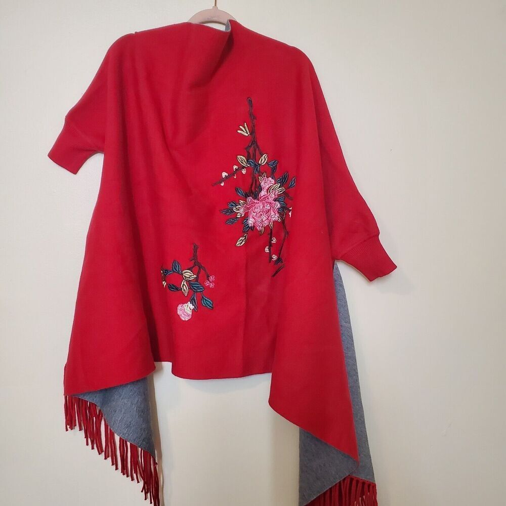Kloth & Klover Shawl Kimono Sweater Small Red Floral Thick